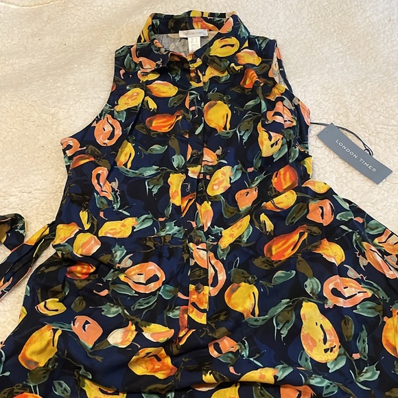 London Times Linen Lemon Printed Sleeveless Full Dress Size 10 NWT - Picture 2 of 7